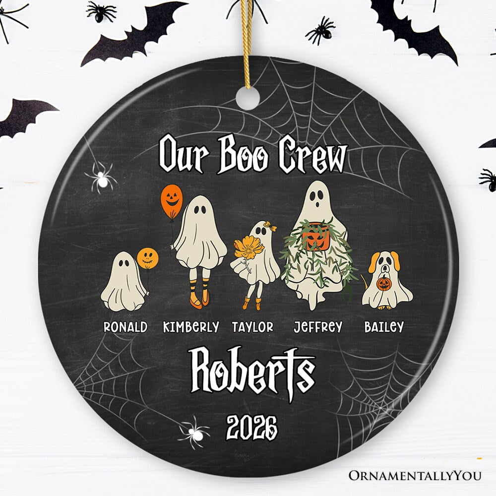 Halloween Ghost Family With Pets Personalized Ornament, Custom Ghost Crew Portrait Gift