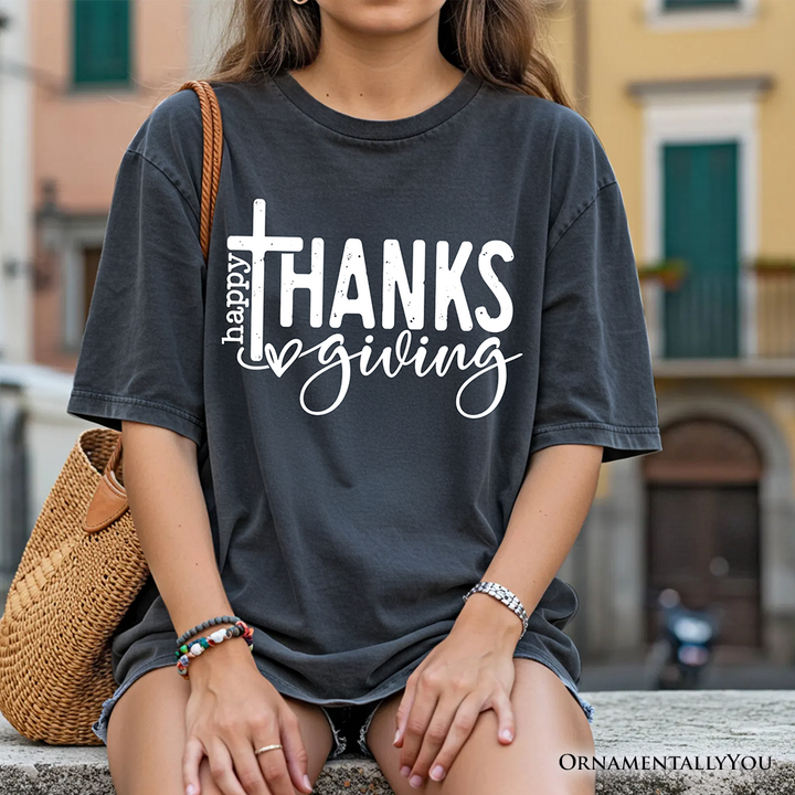 Happy Thanksgiving Minimalist T-Shirt, Christian Religious Fall Tee