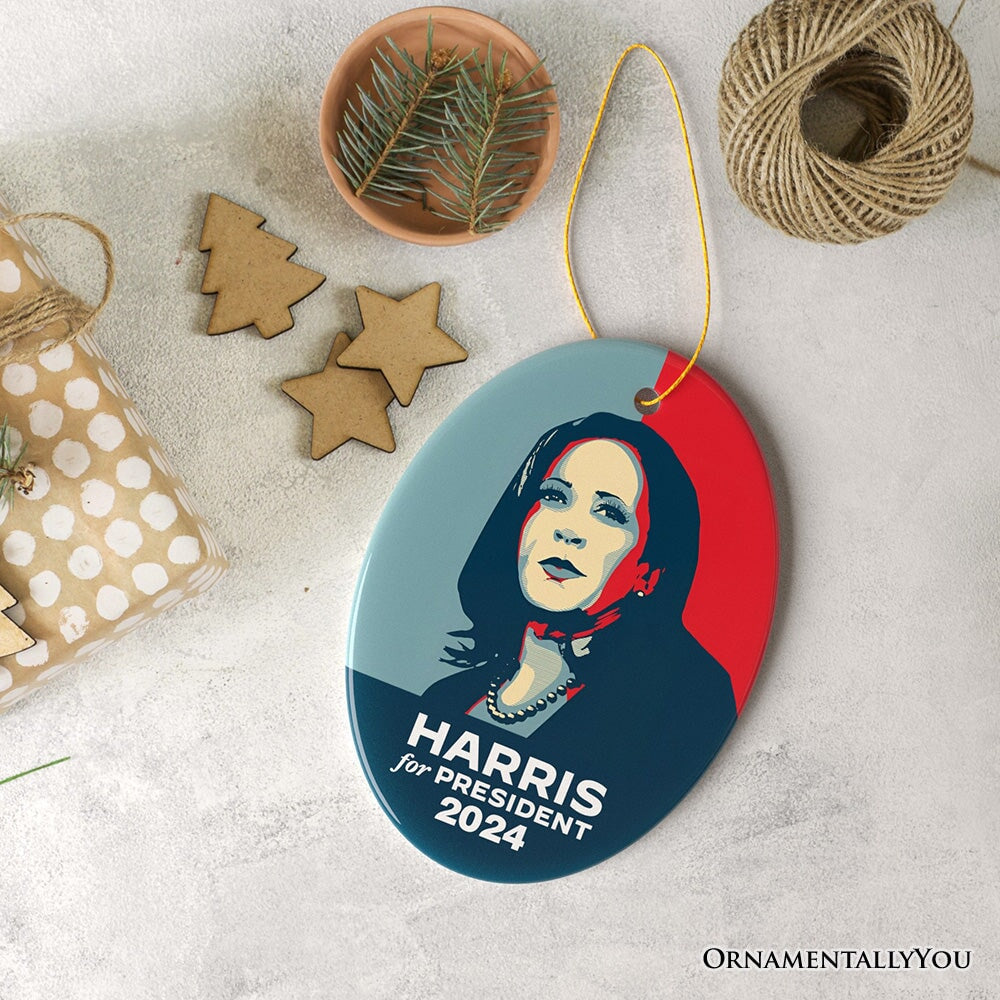 Harris for President 2024 Vintage Pop Art Ornament, Election Christmas Gift Ceramic Ornament OrnamentallyYou 