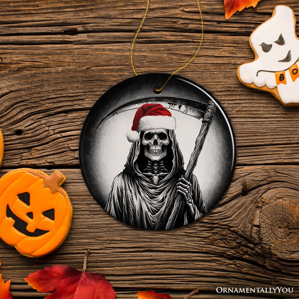 Haunting Santa Grim Reaper Ornament, Spooky Christmas Decor for Unique Halloween Tree Gift Ceramic Ornament OrnamentallyYou 