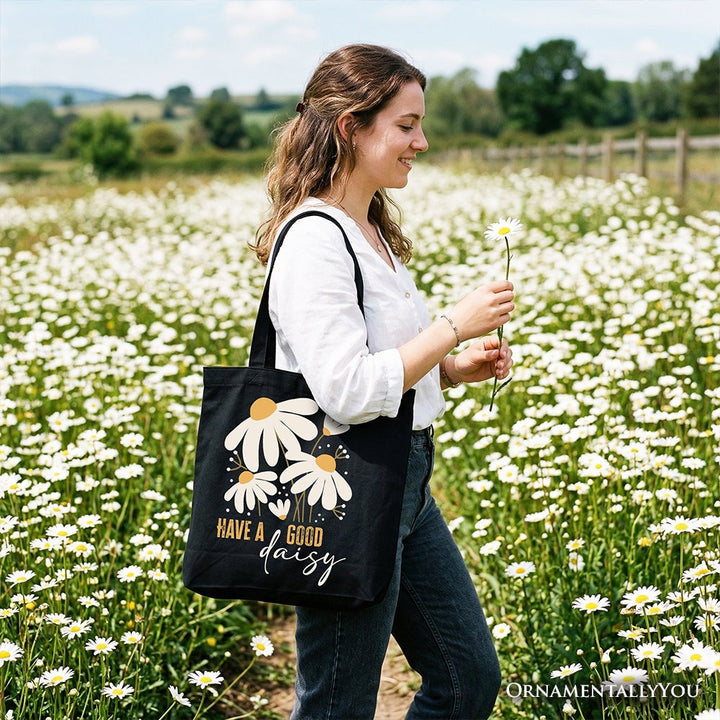 Have a Good Daisy Tote Bag, Floral Gift Shopper with Positive Retro Vibes Tote Bag OrnamentallyYou 