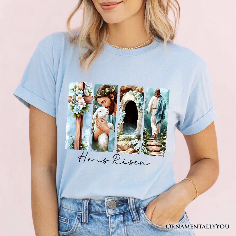 He Is Risen Christian Brushstroke T-Shirt, Festive Easter Tee T-Shirts OrnamentallyYou 