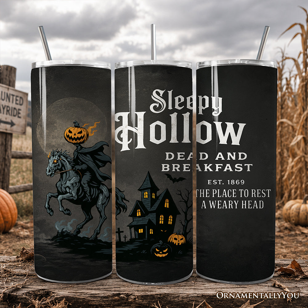Headless Horseman Sleepy Hollow Halloween 20oz Personalized Tumbler With Lid and Stainless Steel Straw, Dead and Breakfast Retro Gift Cup