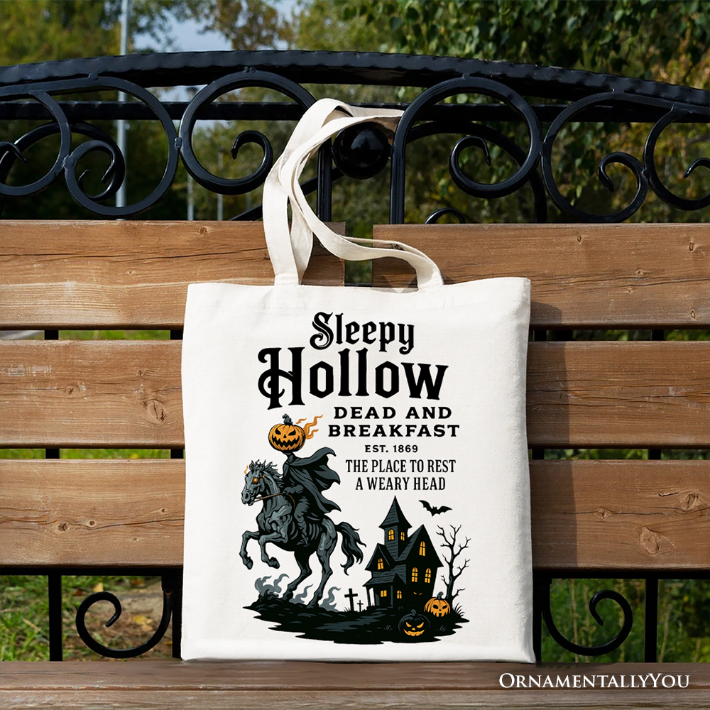 Headless Horseman Sleepy Hollow Halloween Canvas Tote Bag, Dead and Breakfast Retro Gift
