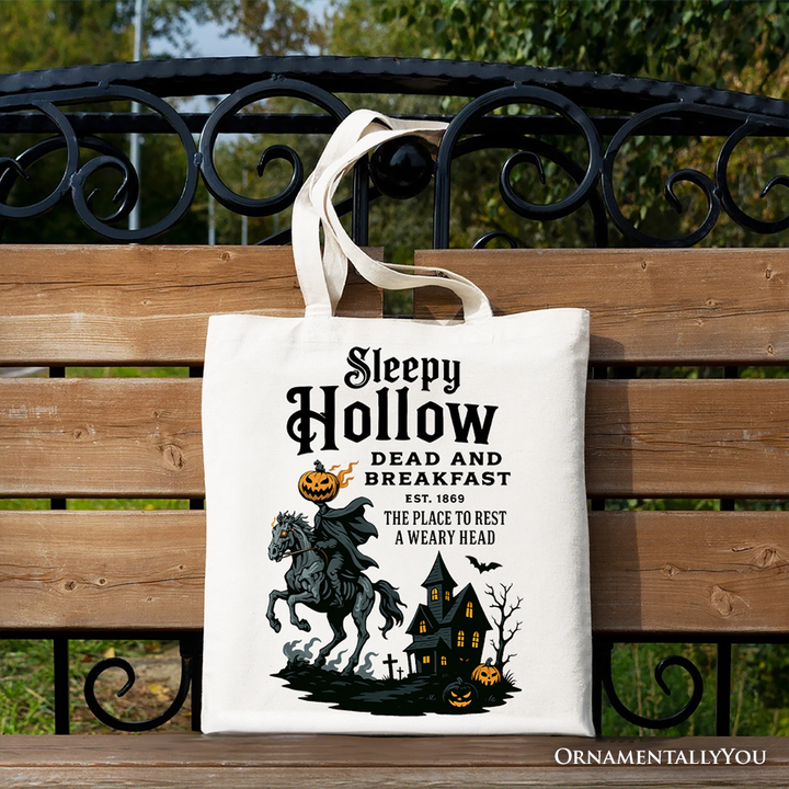Headless Horseman Sleepy Hollow Halloween Canvas Tote Bag, Dead and Breakfast Retro Gift