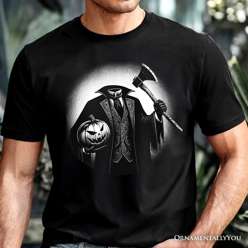 Headless Horseman Spooky Portrait T-Shirt, Horror Villain Theme Halloween Tee T-Shirts OrnamentallyYou 