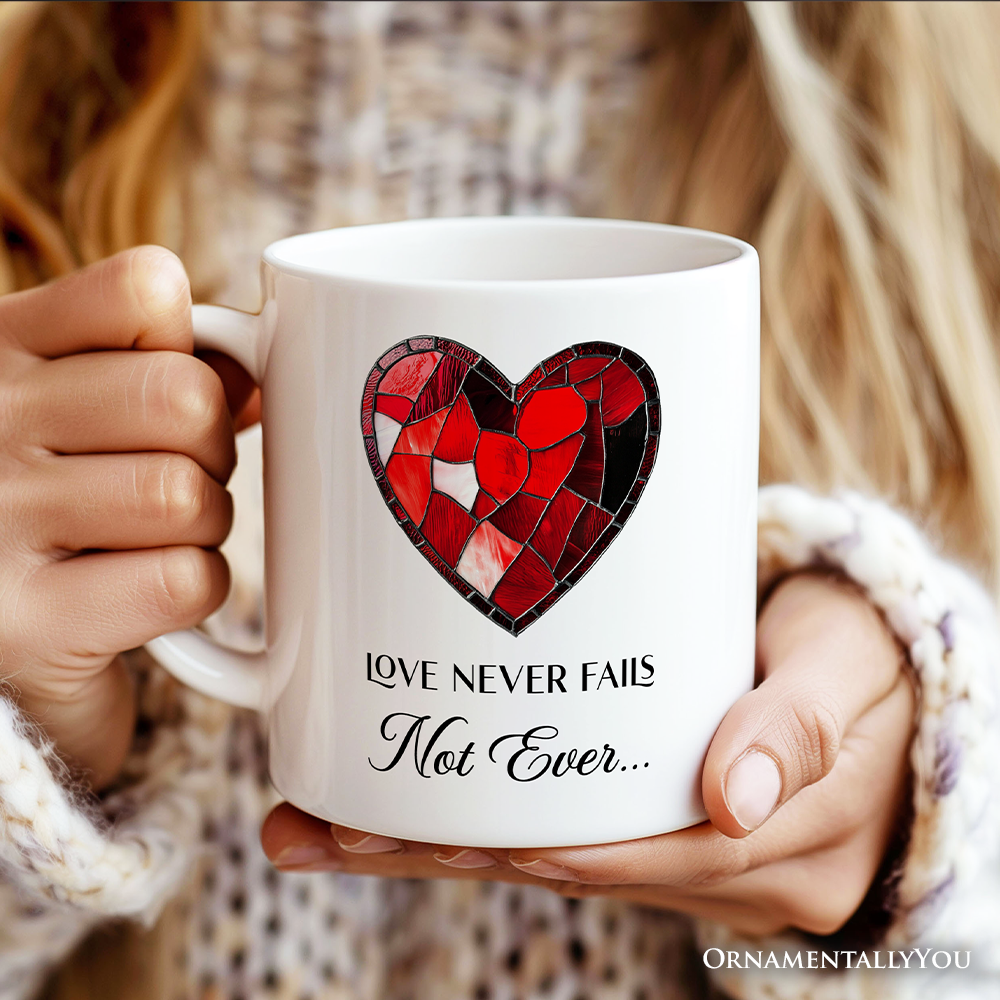 Heart Stained Glass Personalized Mug, Love Never Fails Custom Names Gift