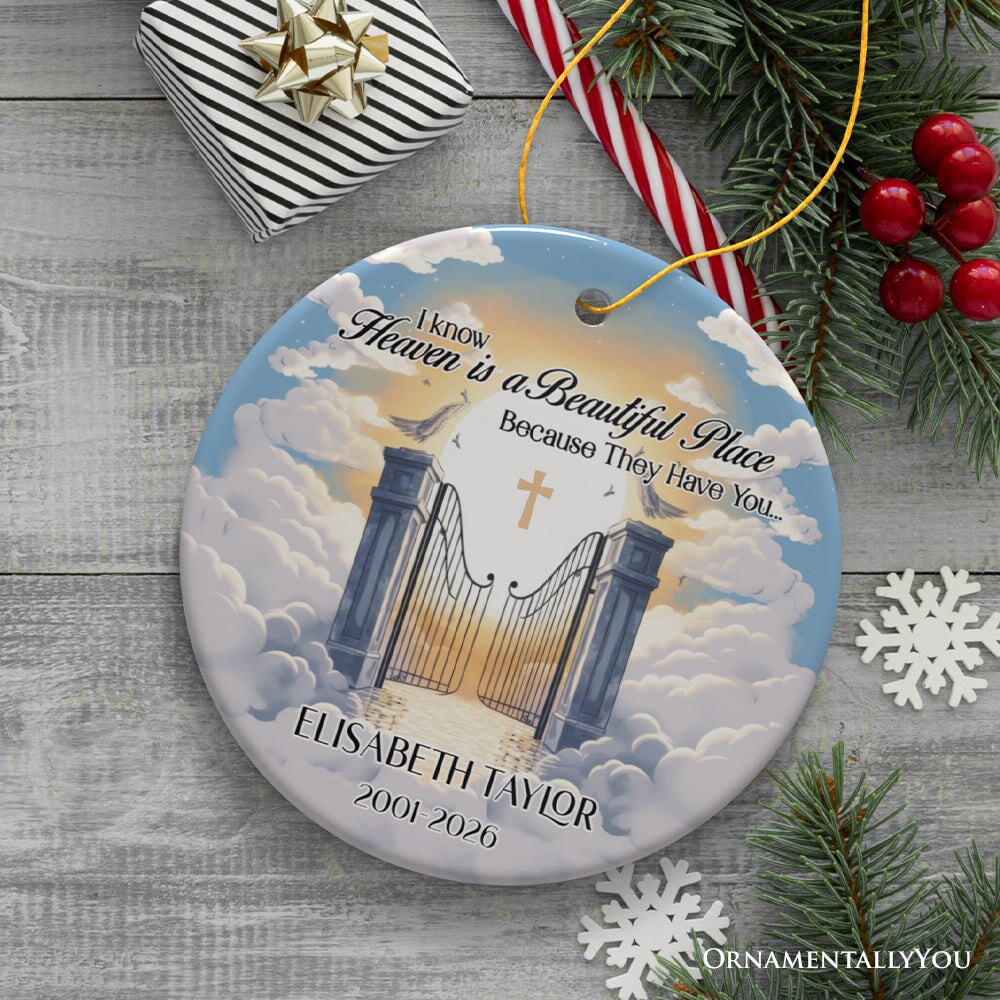 Heaven is a Beautiful Place Personalized Christmas Ornament, Keepsake Deceased Memorial Quote Decoration Ceramic Ornament OrnamentallyYou 
