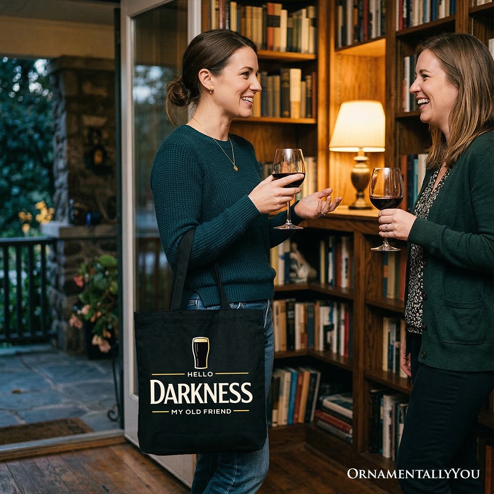 Hello Darkness My Old Friend Tote Bag, Dark Beer Lover Gift Shopper Tote Bag OrnamentallyYou 