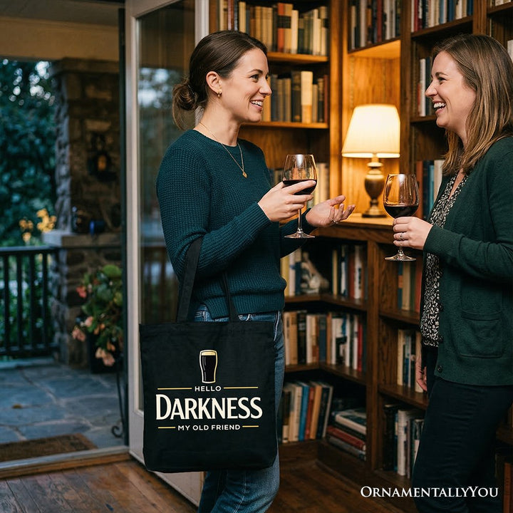 Hello Darkness My Old Friend Tote Bag, Dark Beer Lover Gift Shopper Tote Bag OrnamentallyYou 