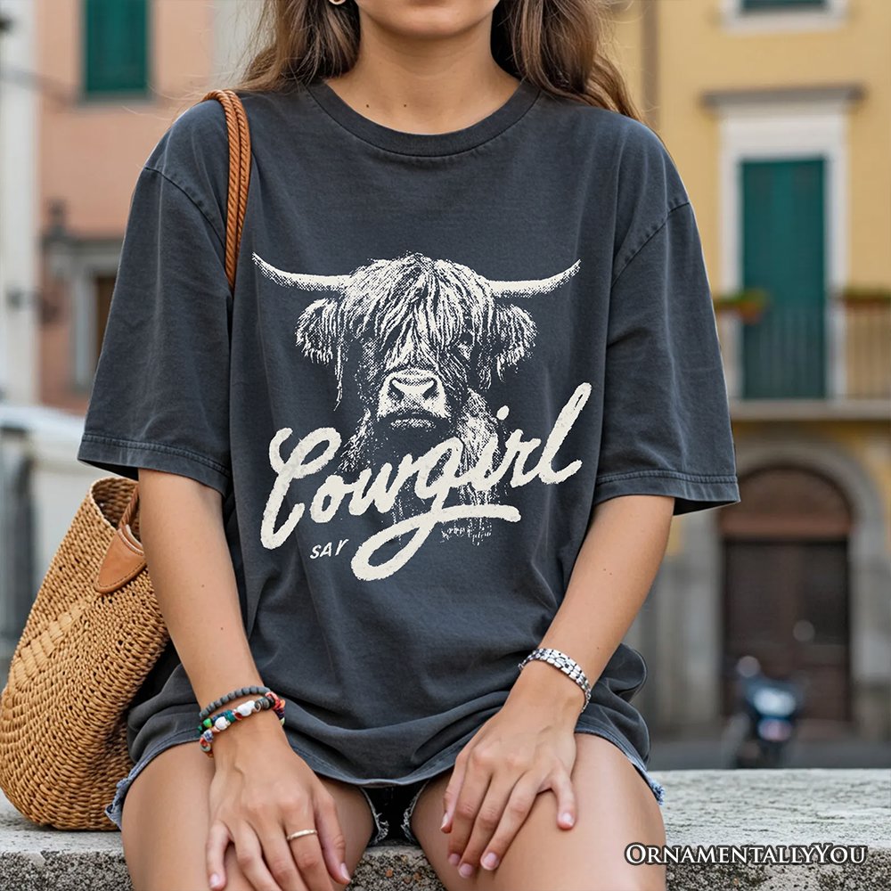 Highland Cow Vintage Cowgirl T-Shirt, Western Country Tee For Women T-Shirts OrnamentallyYou 