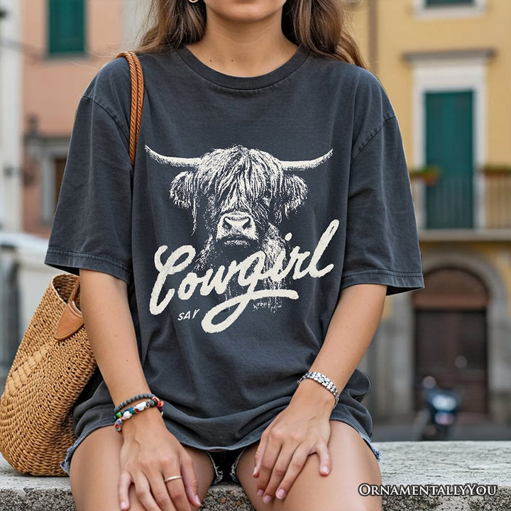 Highland Cow Vintage Cowgirl T-Shirt, Western Country Tee For Women T-Shirts OrnamentallyYou 