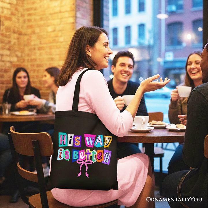 His Way Is Better Christian Canvas Tote Bag, Retro Preppy Coquette Faith Gift Shopper Tote Bag OrnamentallyYou 