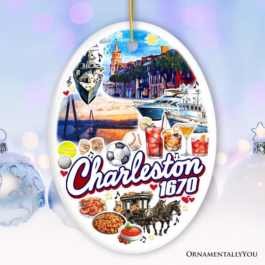 Historically Vibrant Charleston Ornament, Charming Coastal City South Carolina Christmas Gift Ceramic Ornament OrnamentallyYou Heart 