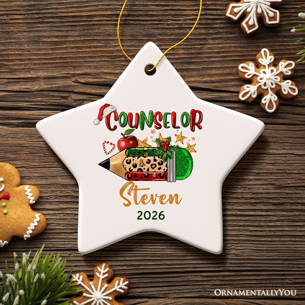 Holiday Pencil Art Personalized School Counselor Christmas Ornament Ceramic Ornament OrnamentallyYou Star 