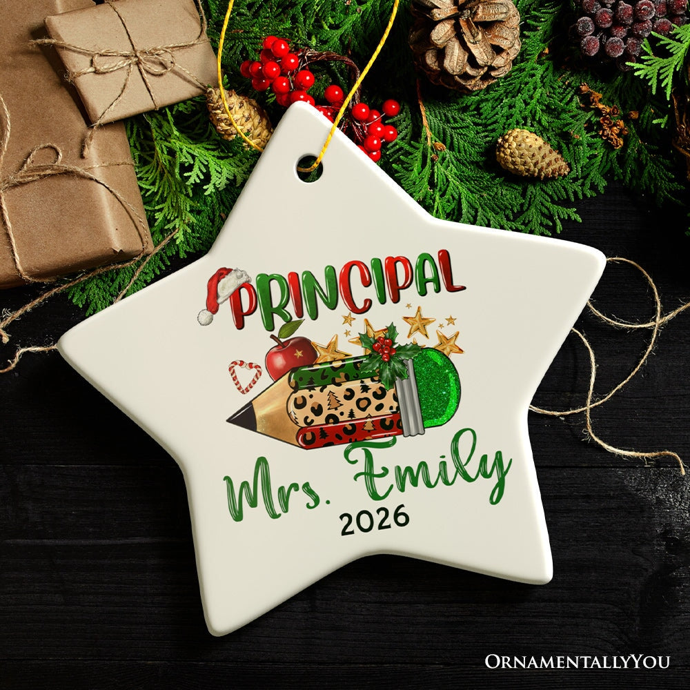 Holiday Pencil Art Personalized School Principal Christmas Ornament Ceramic Ornament OrnamentallyYou Star 