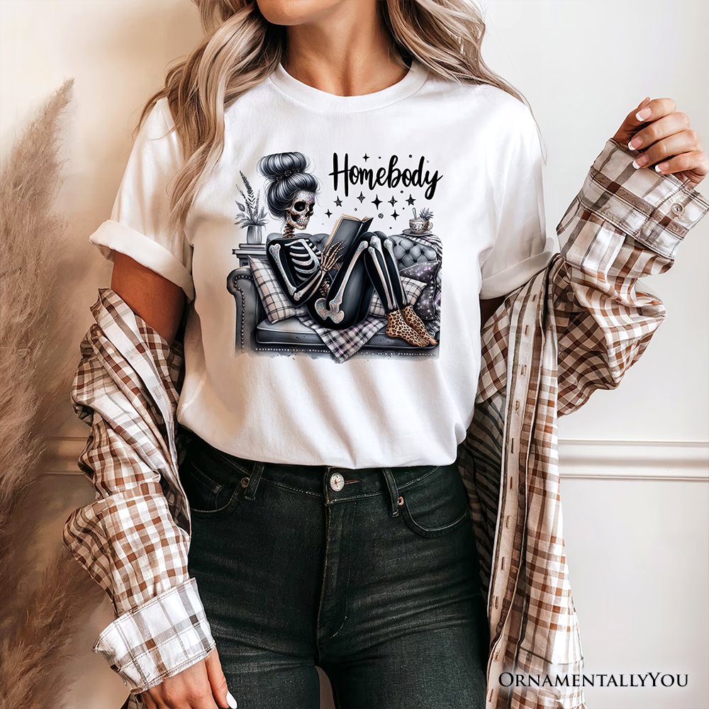 Homebody Reading Skeleton T-Shirt, Funny Lazy Selfcare Tee for Introvert Women T-Shirts OrnamentallyYou 