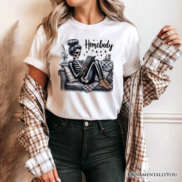 Homebody Reading Skeleton T-Shirt, Funny Lazy Selfcare Tee for Introvert Women T-Shirts OrnamentallyYou 