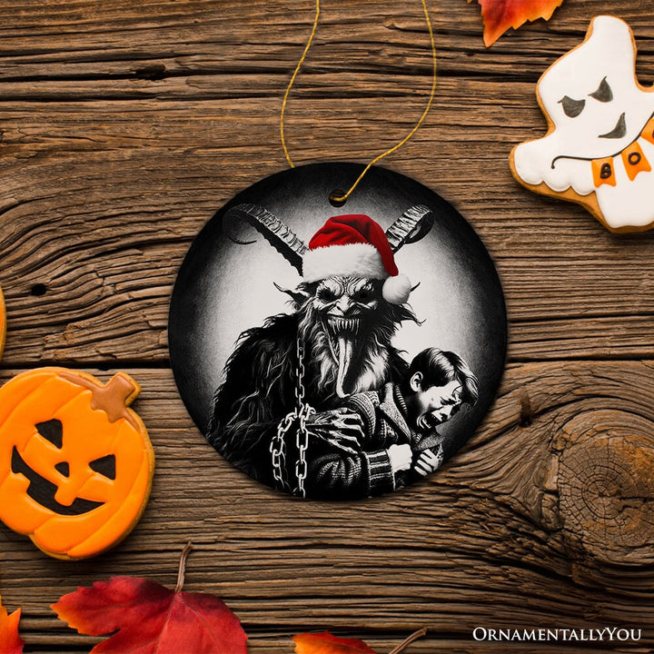 Horrifying Krampus With Santa Hat Ceramic Ornament, Keepsake For Unique Halloween Tree Christmas Decor Ceramic Ornament OrnamentallyYou Circle 