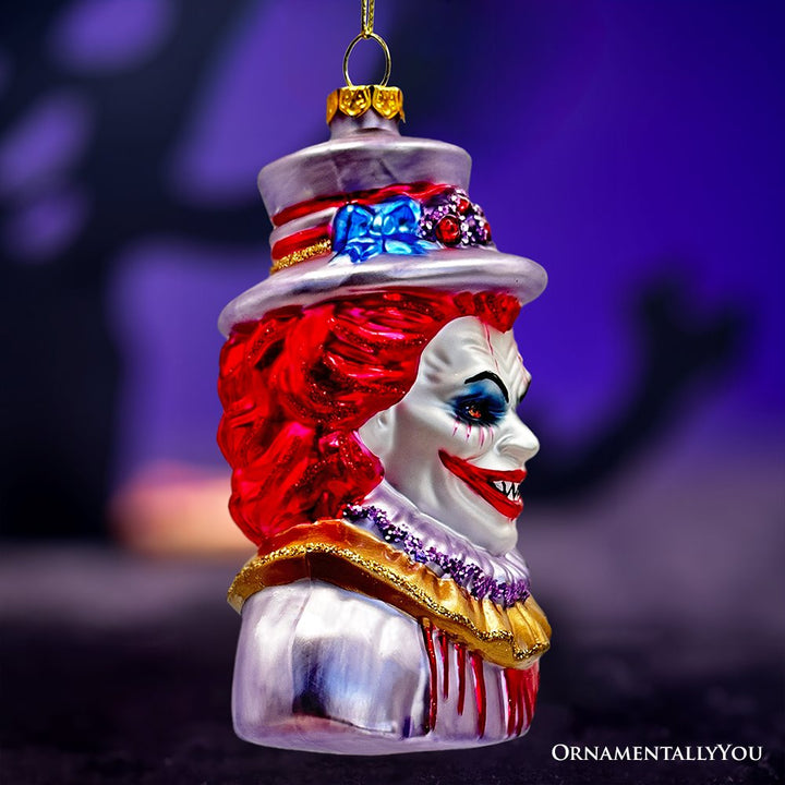 (Pre-Order) Horror Clown Head Glass Ornament, Gothic Halloween Tree Decor Glass Ornament OrnamentallyYou 