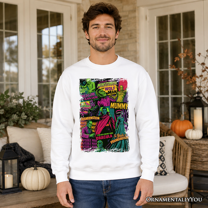 Horror Comic Classic Monsters Sweatshirt, Vintage Scary Halloween Sweater