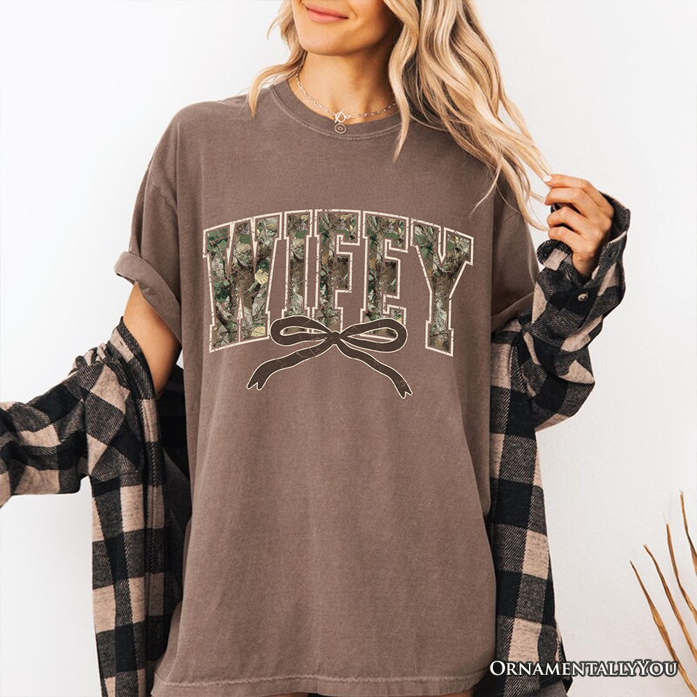 Hunting Wifey Camo Varsity T-Shirt, Country Wife Bow Tee