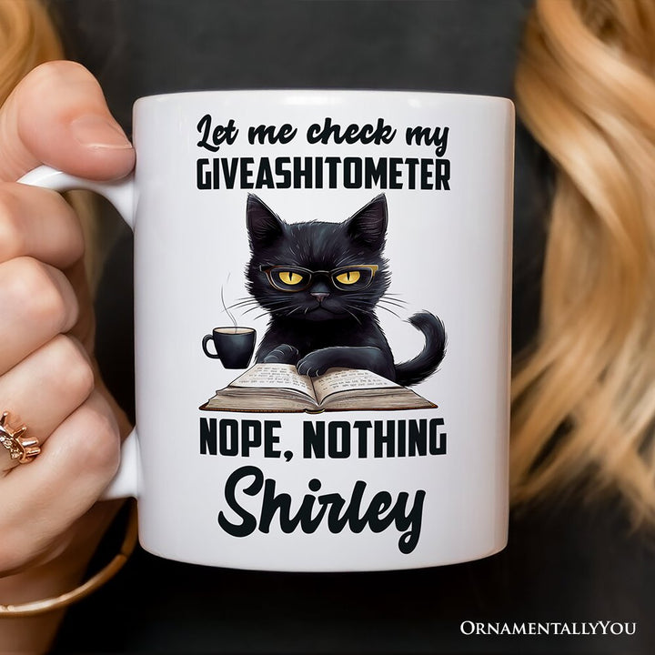 I Could Not Care Less Cat Personalized Mug, Sarcastic Black Cat Gift With Custom Name Personalized Ceramic Mug OrnamentallyYou 