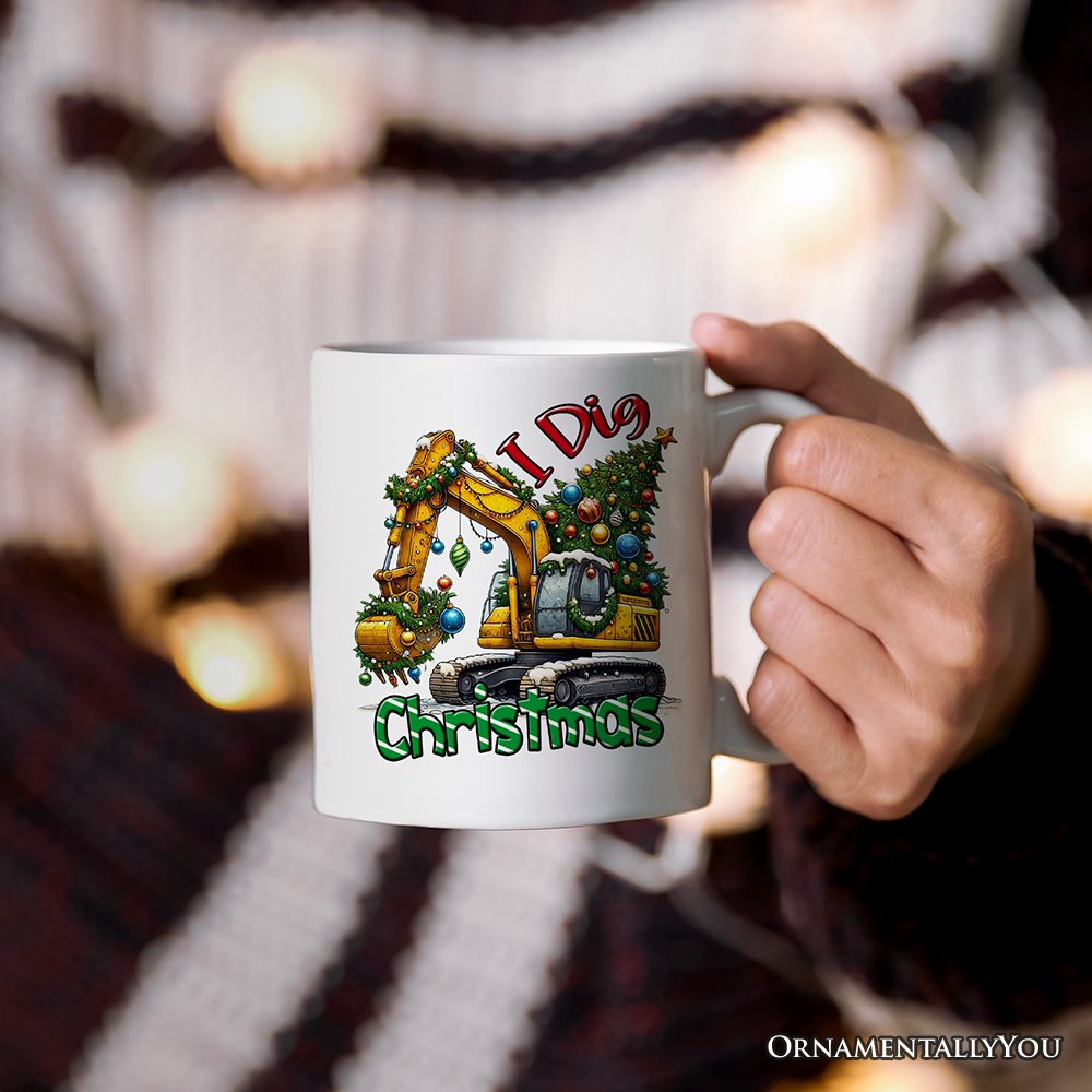 I Dig Christmas Personalized Mug, Christmas Kids Excavator Gifts with Custom Name Personalized Ceramic Mug OrnamentallyYou 12oz Mug Non-Custom 