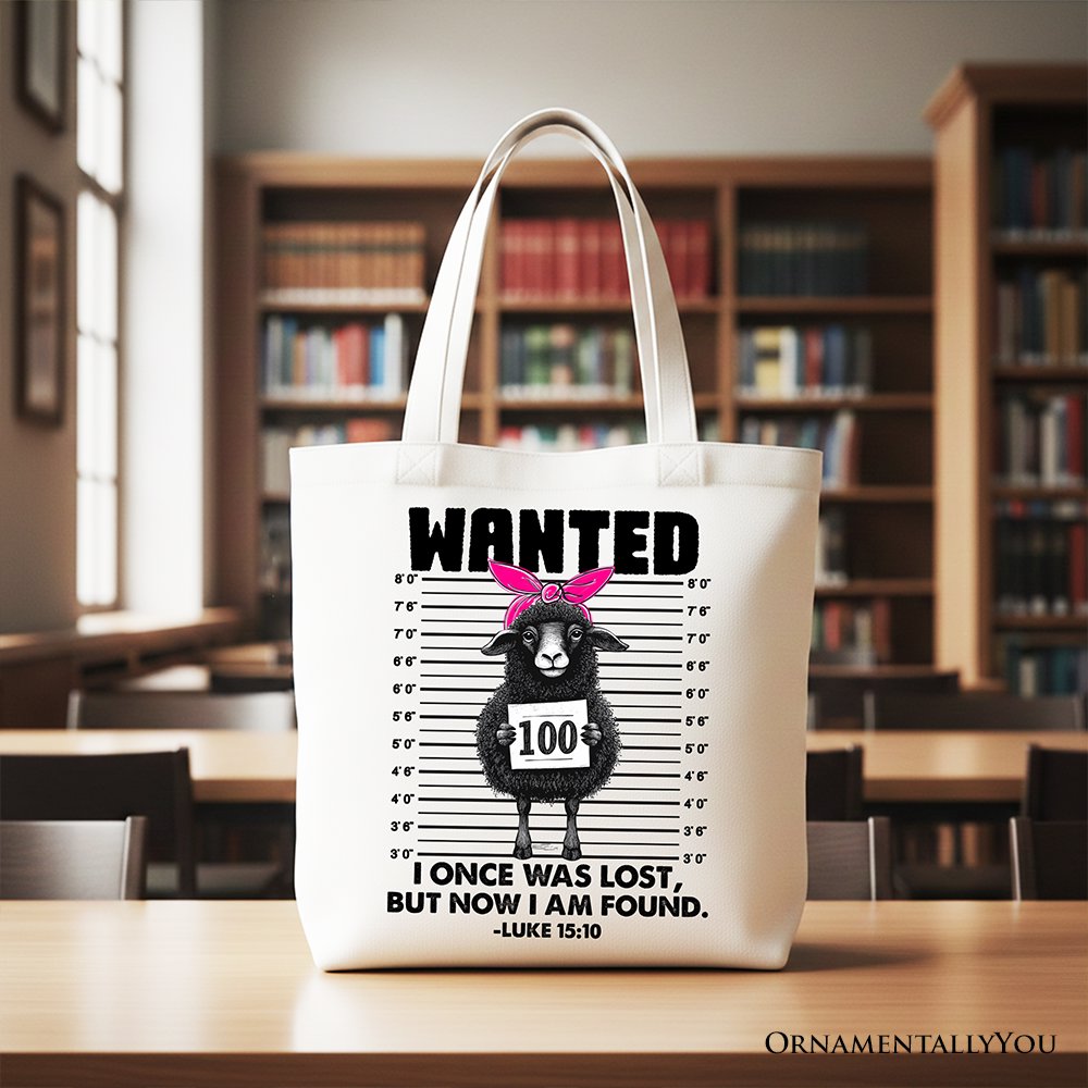 I Once Was Lost But Now I Am Found Luke 15:10 Christian Tote Bag, Wanted Black Sheep Gift Shopper Tote Bag OrnamentallyYou White 