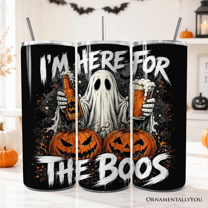 I'm Here for the Boos Ghost 20oz Personalized Tumbler With Lid and Stainless Steel Straw, Funny Halloween Beer Pumpkin Gift Cup