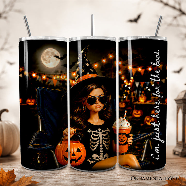 I'm Just Here For The Boos 20oz Personalized Tumbler With Lid and Stainless Steel Straw, Funny Doll Face Witch Gift Cup