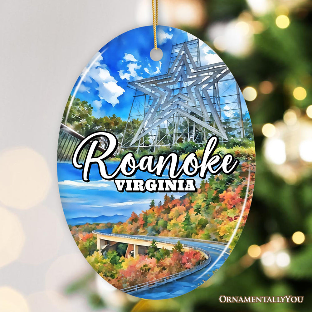 Iconic Roanoke Mountain Town Ornament, Virginia Appalachian Beauty Christmas Gift and Souvenir