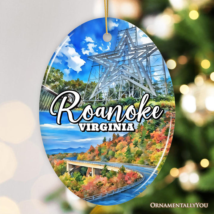 Iconic Roanoke Mountain Town Ornament, Virginia Appalachian Beauty Christmas Gift and Souvenir
