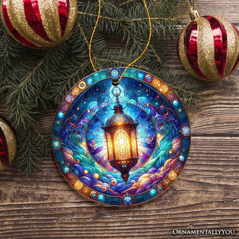 Illustrious Lantern Stained Glass Style Ceramic Ornament, Christmas Gift and Decor Ceramic Ornament OrnamentallyYou 