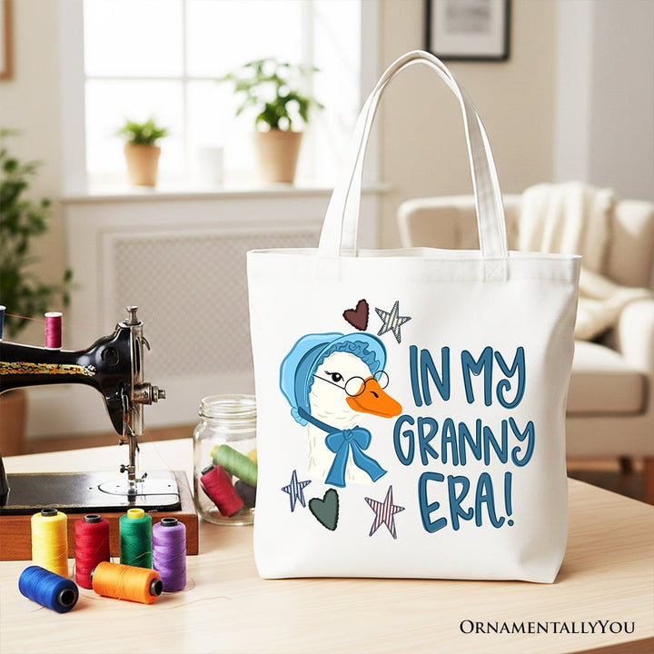 In My Granny Era Goose Tote Bag, Funny Grandma Doodle Gift Shopper Tote Bag OrnamentallyYou White 
