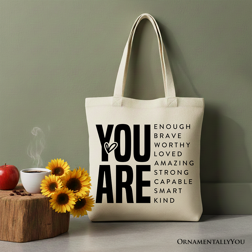 Inspirational Words Canvas Tote Bag, Minimalist Gift Shopper for Encouraging and Loving Significant Others