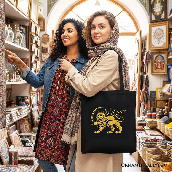 Iran Lion and Sun Emblem Canvas Tote Bag, Protest Persian Heritage Pride Gift Shopper OrnamentallyYou 