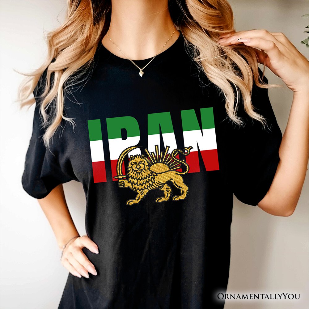 Iran Lion and Sun Flag T-Shirt, Protest Persian Shir-o-Khorshid Heritage Pride Tee OrnamentallyYou 