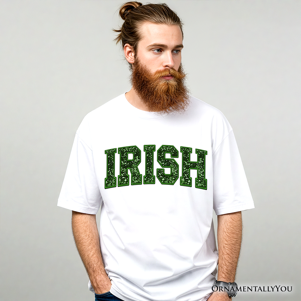 Irish Sequin St Patrick’s Day T-Shirt, Festive Green Glitter Imitation Tee