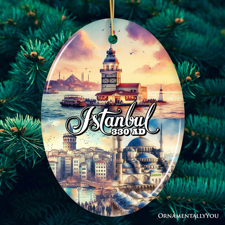 Istanbul City Historical Landmarks and Cultural Ornament, Artistic Turkey Handmade Christmas Gift and Souvenir Ceramic Ornament OrnamentallyYou Oval 