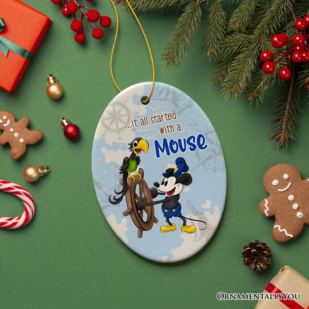 It All Started With a Mouse Quote Ornament, Inspiring Steamboat Willie Christmas Gift Ceramic Ornament OrnamentallyYou 