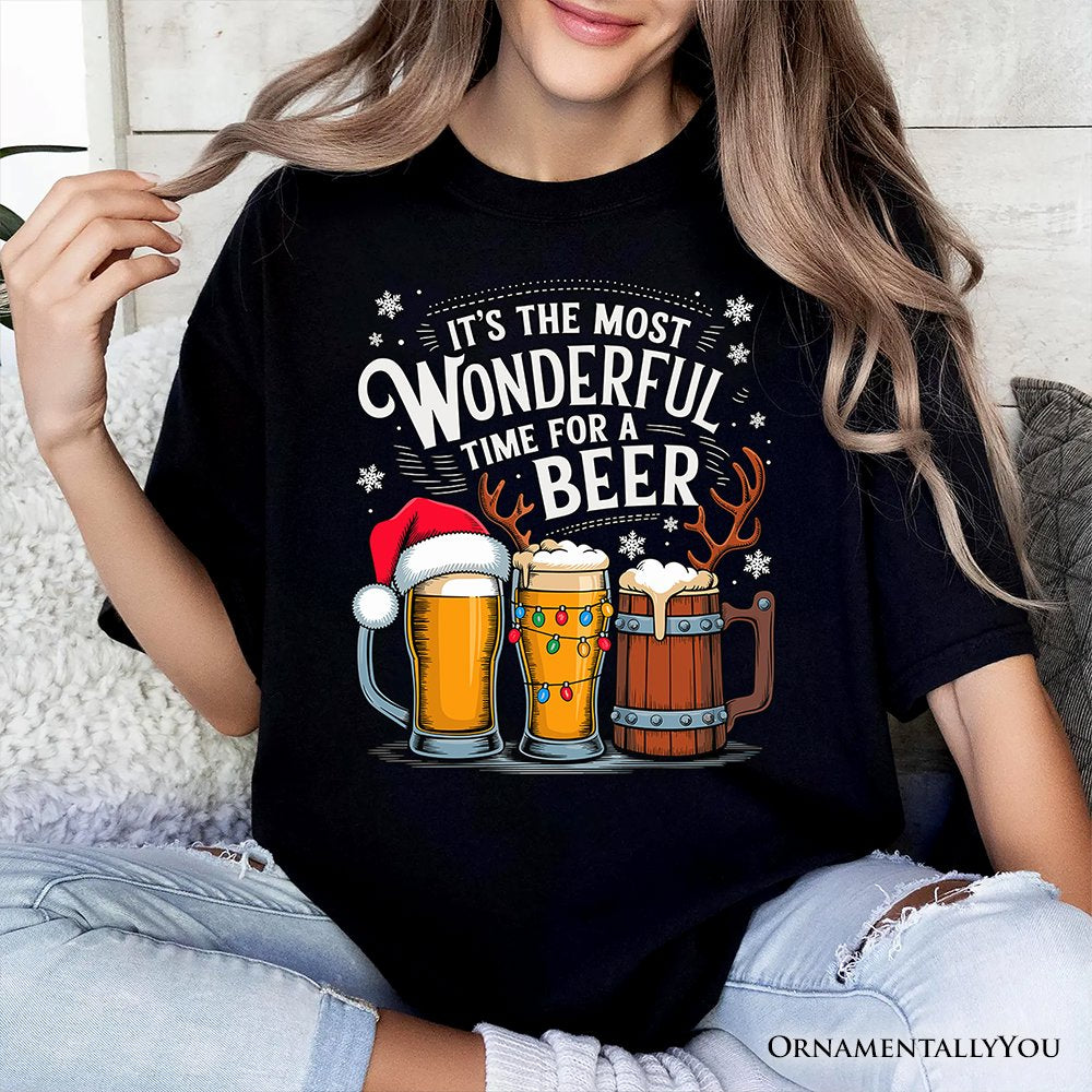 It's The Most Wonderful Time for a Beer T‑Shirt, Funny Holiday Beer Christmas Tee for Festive Drinkers T-Shirts OrnamentallyYou 