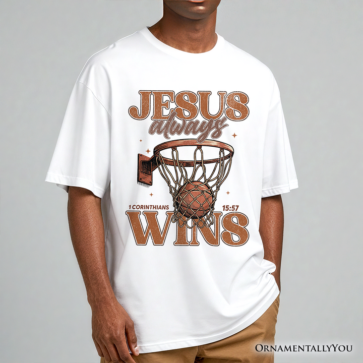 Jesus Always Wins Christian Basketball T-Shirt, Retro Motivational Bible Verse Tee