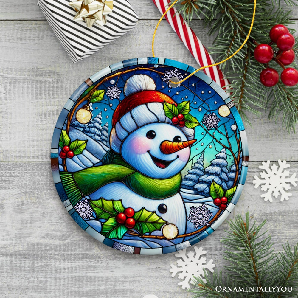 Joyful Winter Snowman Ornament, Playful Frosty Figure for Festive Holiday Decor Ceramic Ornament OrnamentallyYou 