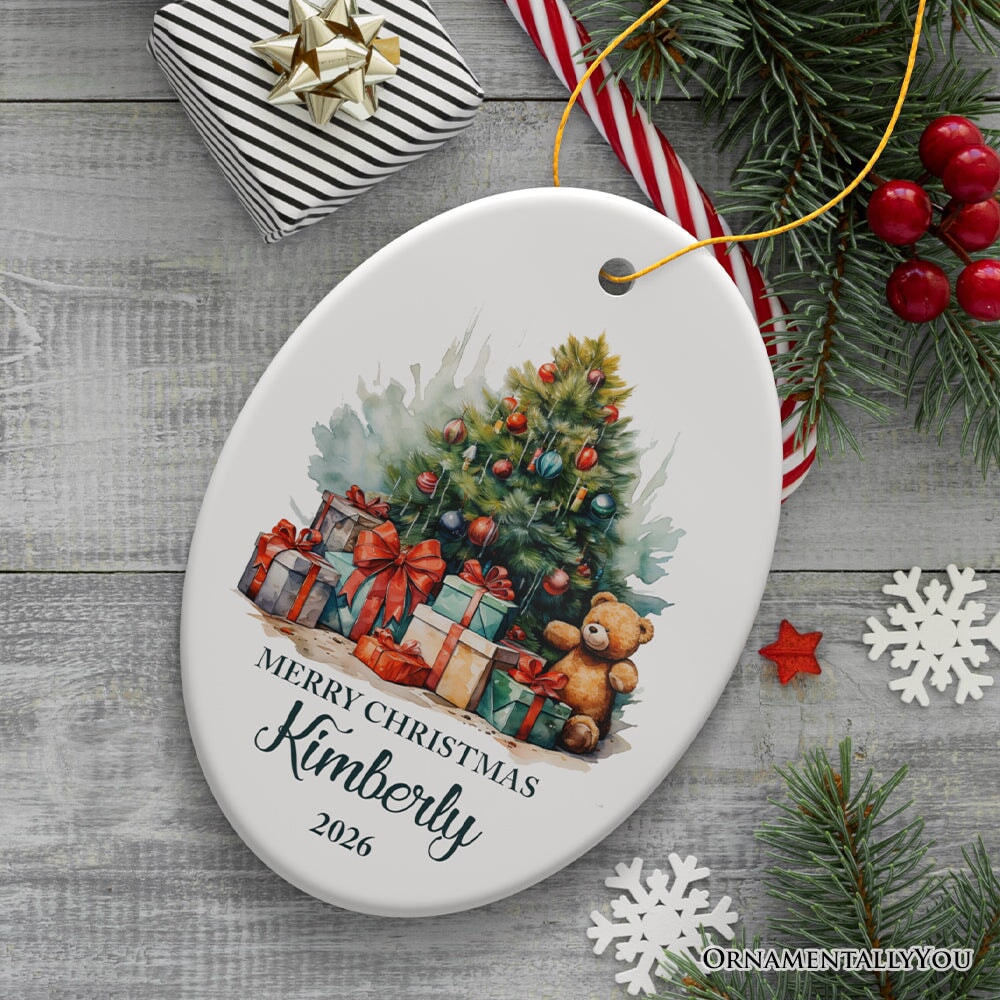Joyous Christmas Tree Personalized Ornament, Cute Gift With Custom Name Ceramic Ornament OrnamentallyYou Oval 