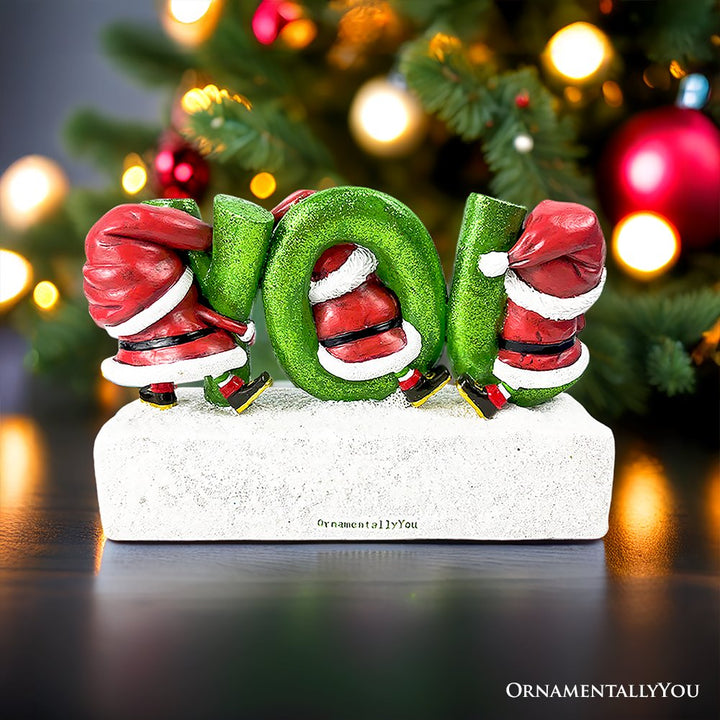 Joy to the World with Holiday Gnomes Lighted Statue, Tabletop LED Christmas Decor Resin Statues OrnamentallyYou 