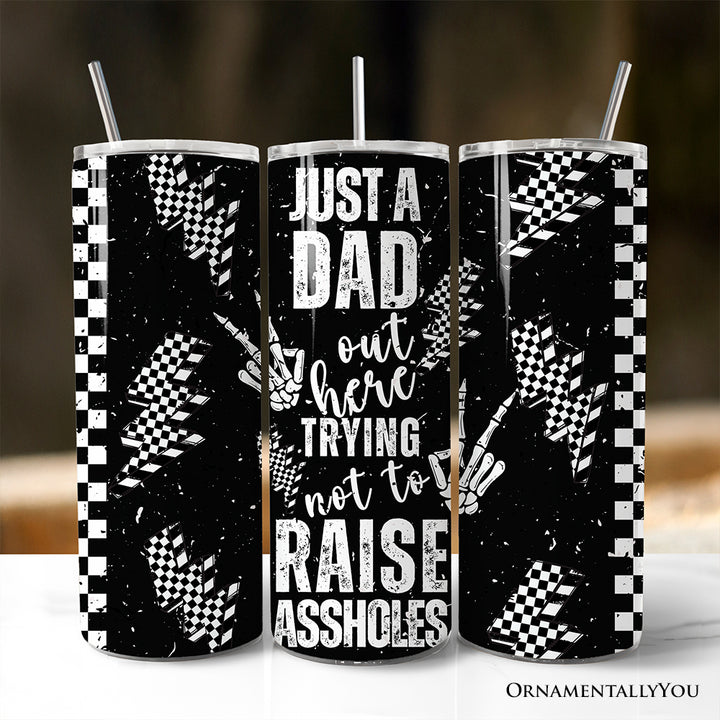 Just A Dad Checkered Lightning 20oz Personalized Tumbler With Lid and Stainless Steel Straw, Sarcastic Father's Day Humor Gift Cup