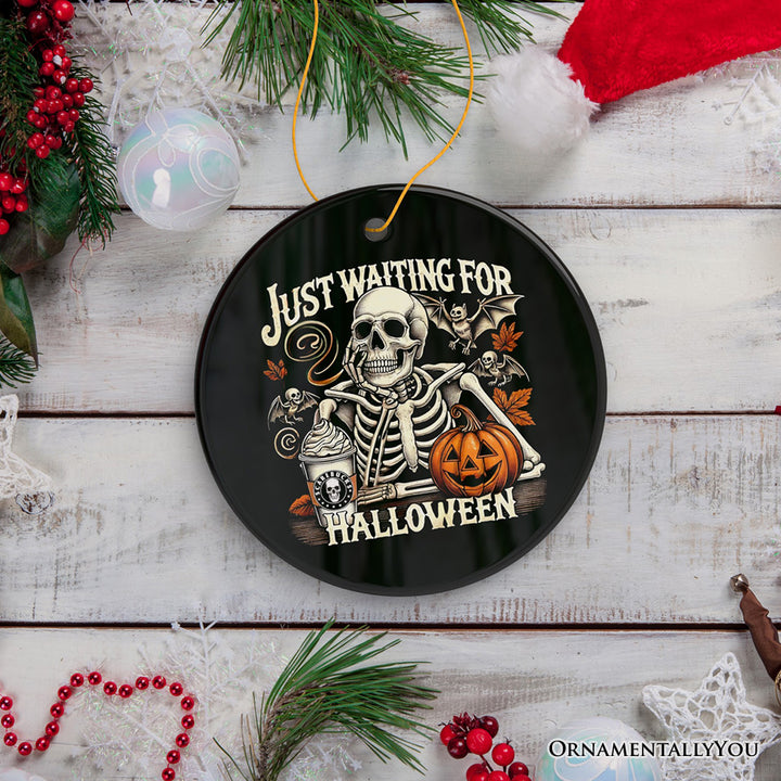 Just Waiting for Halloween Ornament, Spooky Skeleton Gift and Decor for Autumn Season