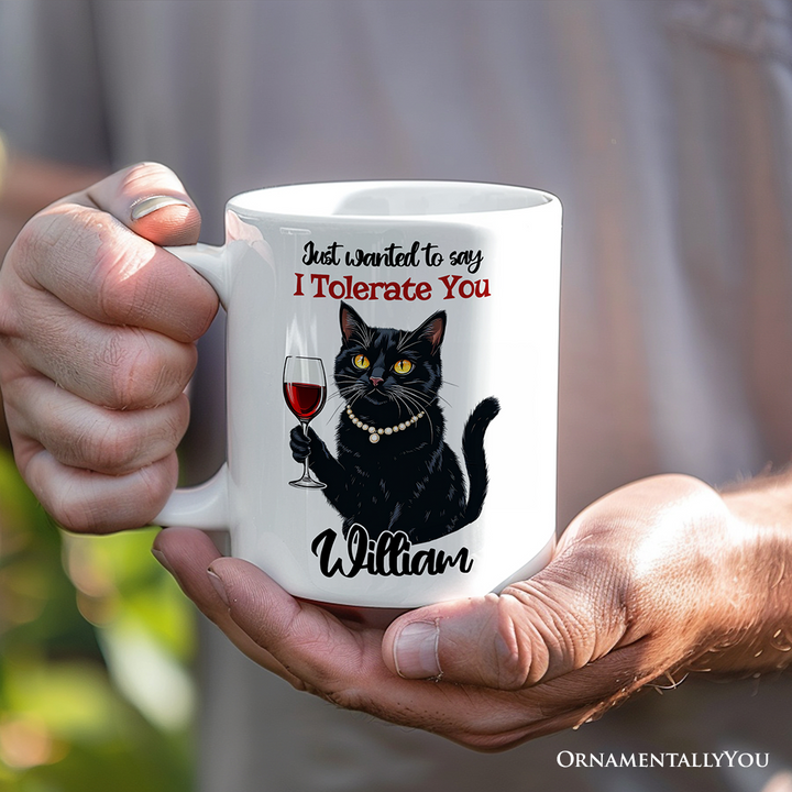 Just Wanted to Say I Tolerate You Personalized Mug, Funny Sarcastic Black Cat Lover Gift With Custom Name