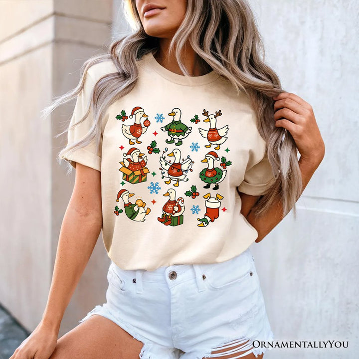 Just a Jolly Goose Christmas T-Shirt, Holiday Geese Santa Festive Tee T-Shirts OrnamentallyYou 